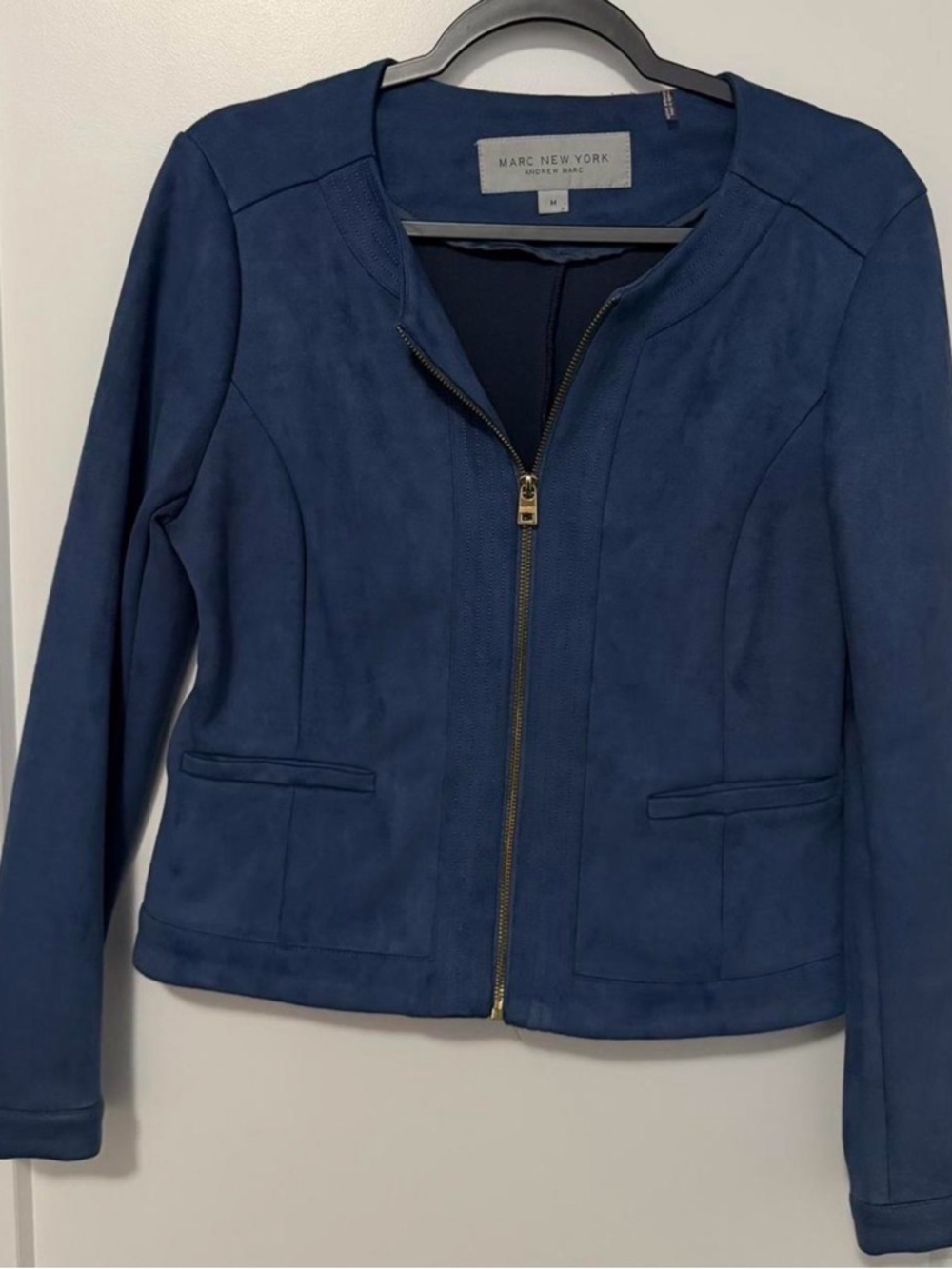 Marc New York Navy Zip-Front Suede-Look Blazer